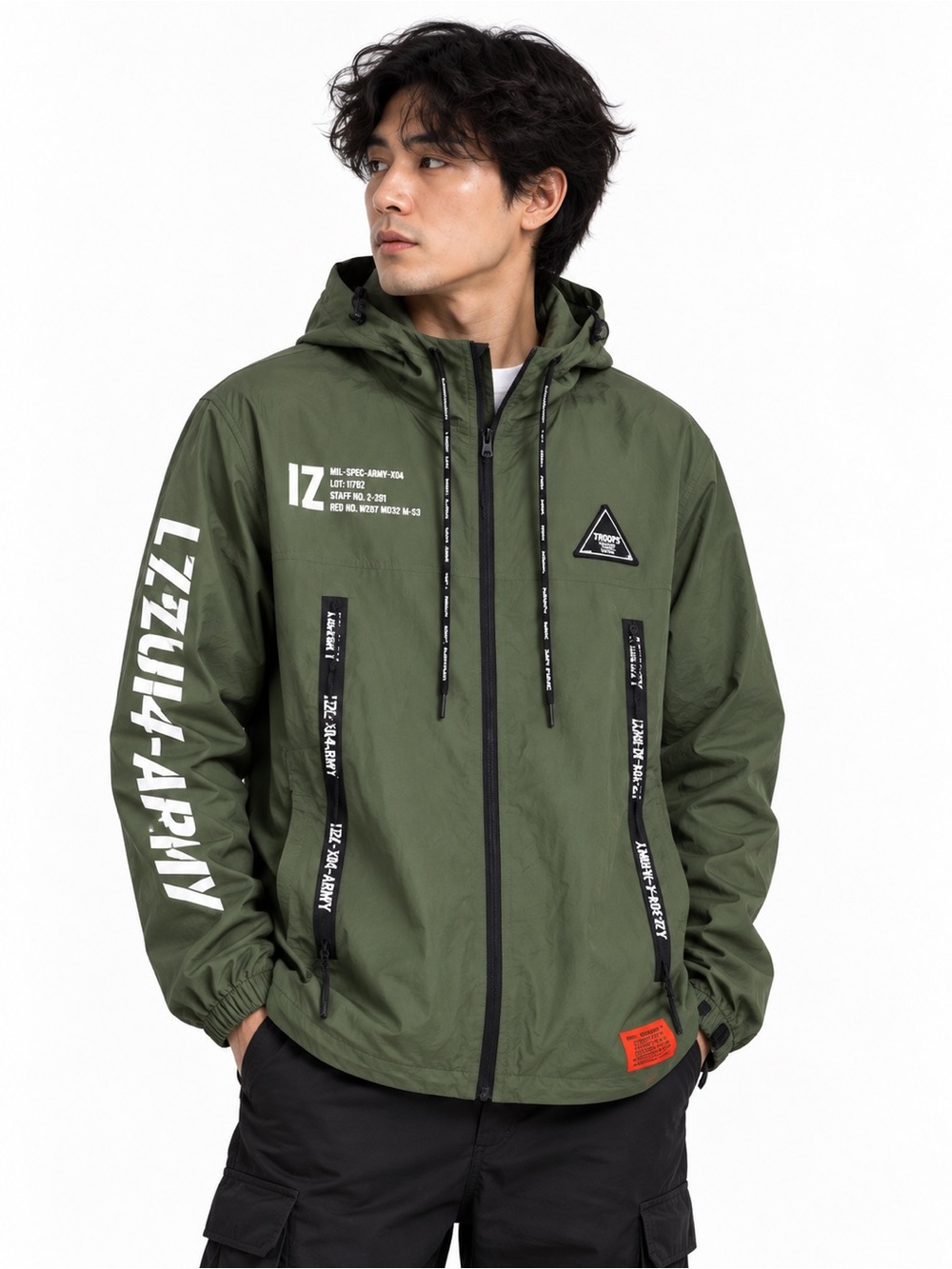 IZOD Olive Green Hooded Performance Windbreaker Jacket